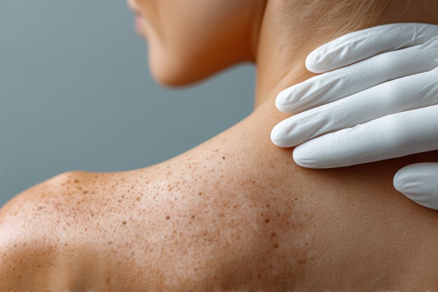 female at doctor getting a skin screen testing